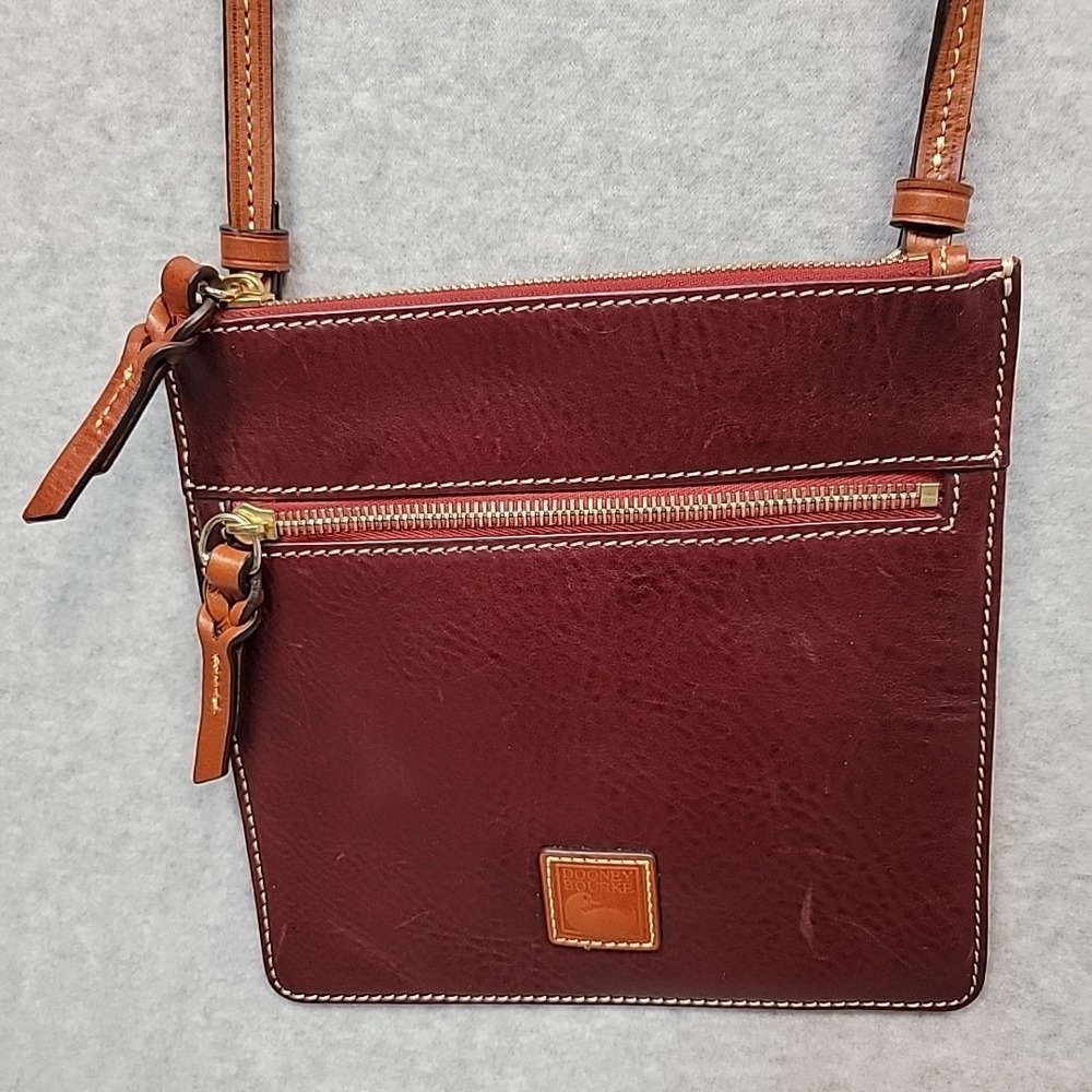 Dooney & Bourke Leather‎ Crossbody Bag Purse Burgundy & Brown Brass Lightweight